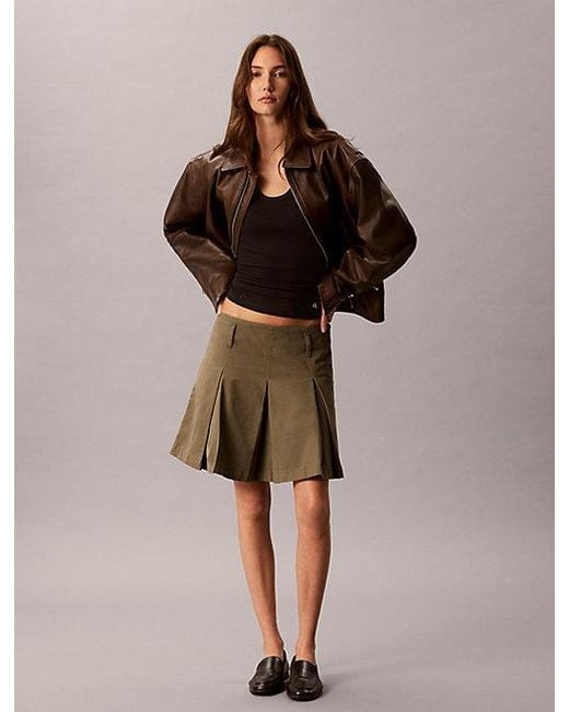 Calvin Klein Brown Jeans Canvas Pleated Mini Skirt