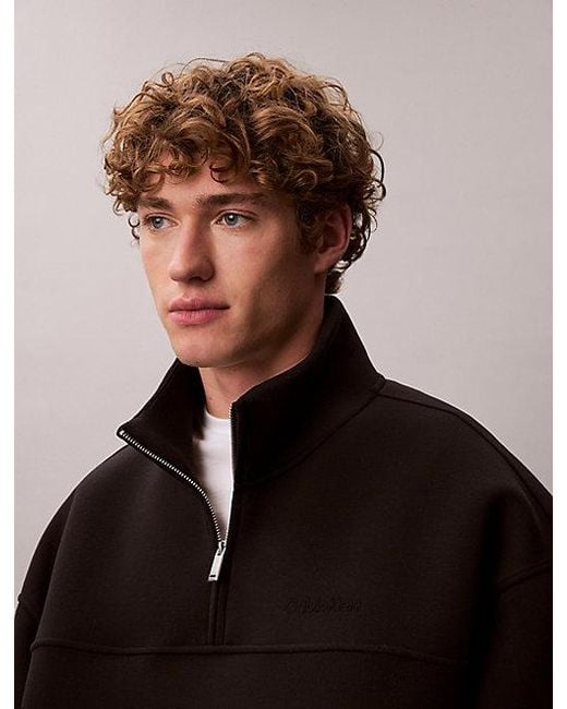 Calvin Klein Black Relaxed Zip Collar Sweatshirt for men