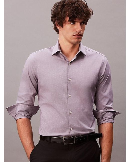 Calvin Klein Purple Slim Cotton Stretch Textured Shirt for men