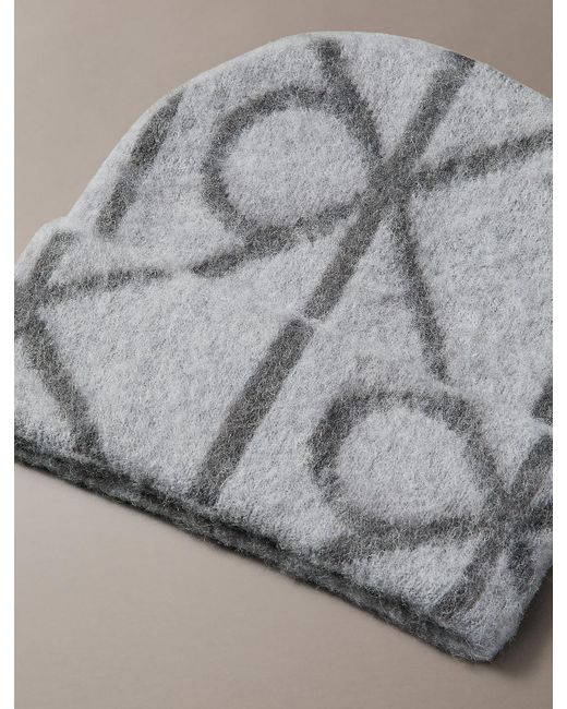 Calvin Klein Gray Warm Wool Blend Logo Beanie for men