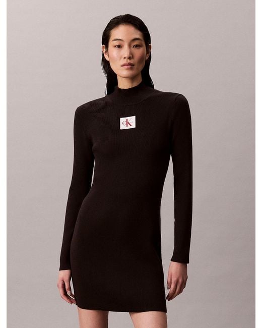 Robe À Col Roulé En Maille De Coton Calvin Klein en coloris Black