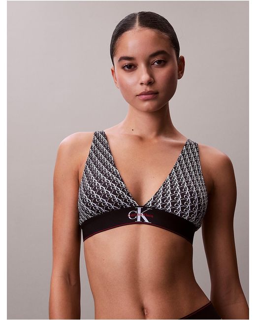 Calvin Klein Multicolor Graphic Monogram Microfiber Stretch Lightly Lined Triangle Bralette