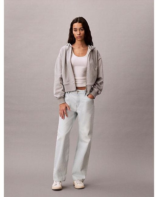 Calvin Klein Gray Jeans Cropped Monogram Zip Hoodie