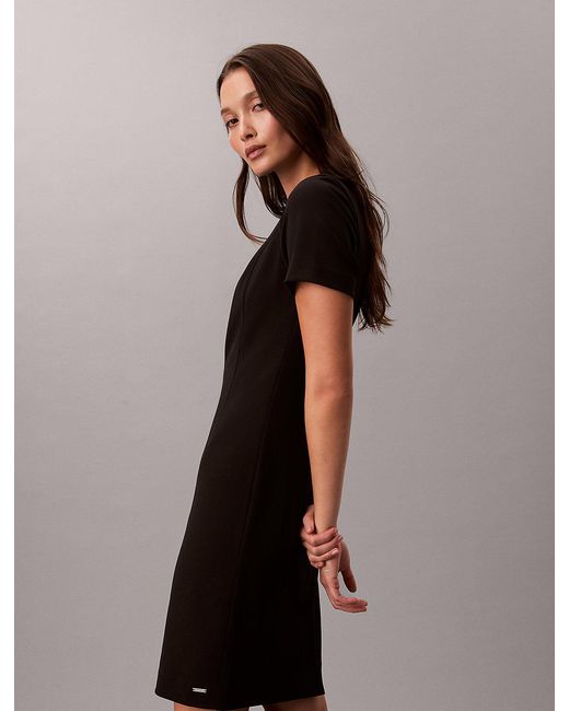 Calvin Klein Brown Stretch Crepe Short Sleeve Dress