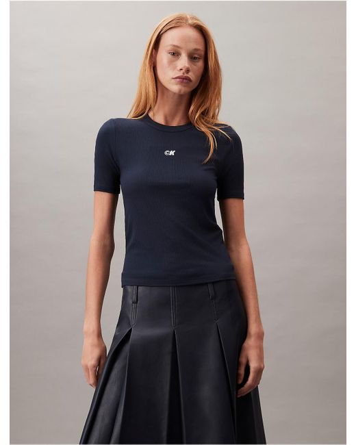 Calvin Klein Multicolor Ck Logo Modal Stretch Ribbed Tee