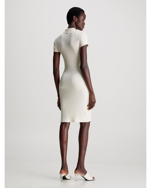 Calvin Klein Natural Slim Ribbed Zip Up Dress