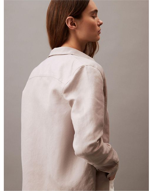 Calvin Klein Brown Linen Blend Classic Button-down Shirt