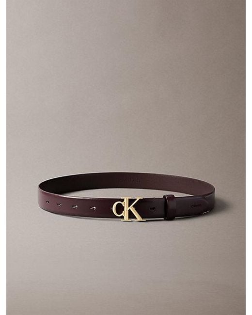 Calvin Klein Brown Leather Monogram Logo Belt
