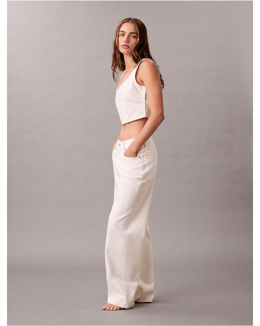 Calvin Klein White Denim Allover Monogram Cropped Tank Top