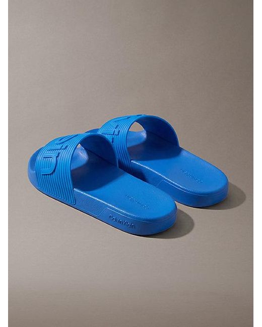 Calvin Klein Blue Nemo Contoured Emblem Logo Sliders for men