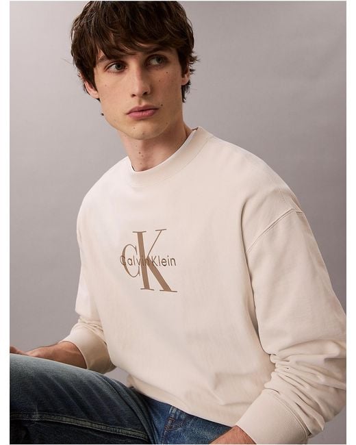Calvin Klein Blue Premium Terry Monogram Logo Relaxed Sweatshirt for men