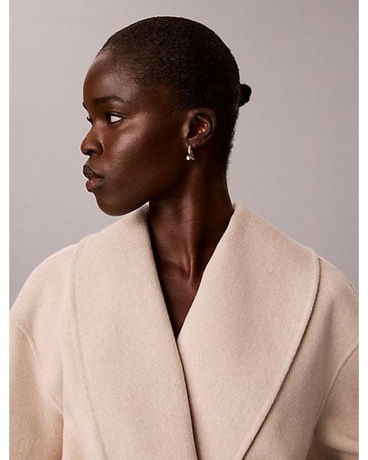 Calvin Klein Natural Wool Blend Shawl Collar Wrap Coat
