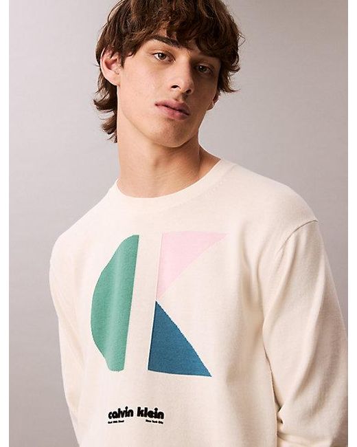 Calvin Klein Relaxed Trui Met Monogram-Logo in het Natural voor heren