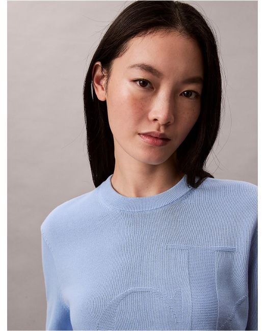 Calvin Klein Blue Calvin Klein Smooth Cotton Monogram Logo Sweater