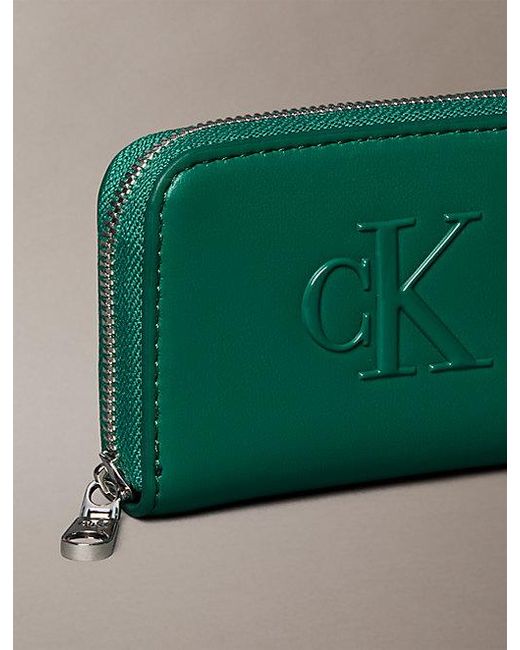 Calvin Klein Green Embossed Monogram Zip Wallet