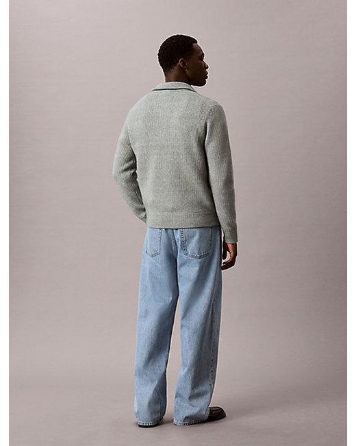 Calvin Klein Gray Jeans Wool Blend Zip Neck Jumper for men