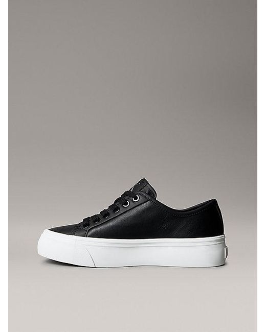 Calvin Klein Gray Jeans Leather Comfort Platform Trainers