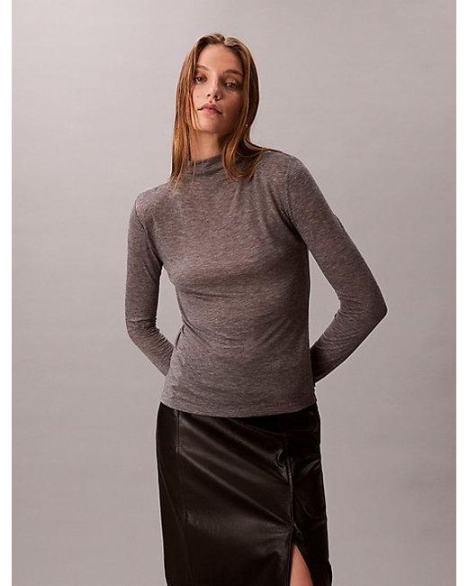 Calvin Klein Brown Slim Mock Neck Top