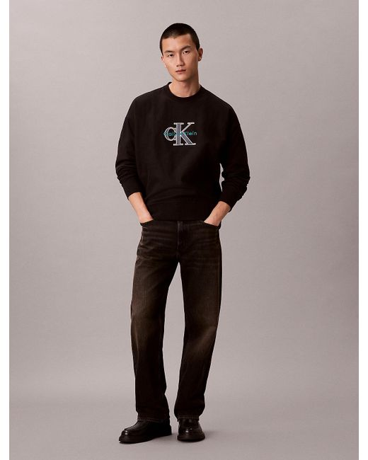 Calvin Klein Black Relaxed Fleece Monologo Sweatshirt for men