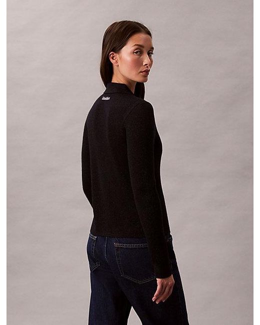 Calvin Klein Blue Jeans Wool Blend Rib Collared Cardigan