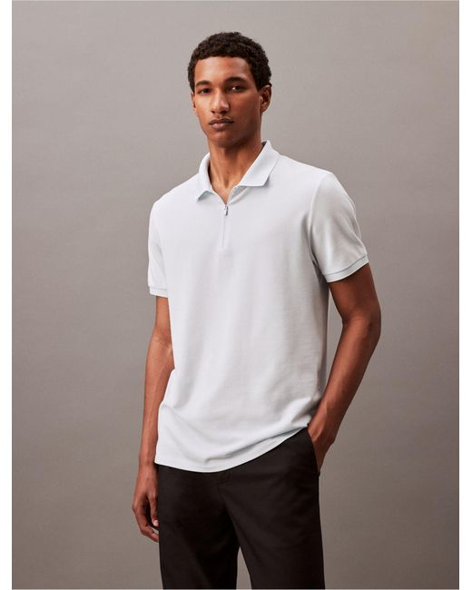 Calvin Klein White Tech Zip Polo Shirt for men
