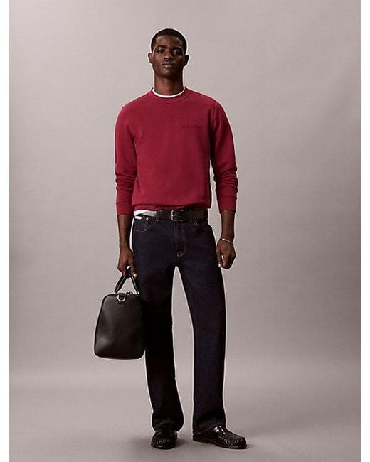 Calvin Klein Red Cotton Fleece Embossed Sweatshirt for men
