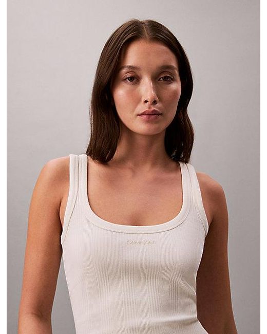 Calvin Klein Natural Slim Ribbed Cotton Tank Top