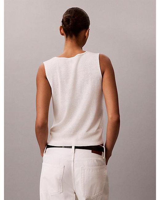 Calvin Klein White Linen Blend Tank Top