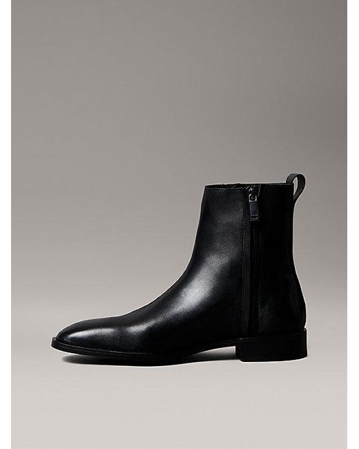 Calvin Klein Black Leather Zip Ankle Boots for men
