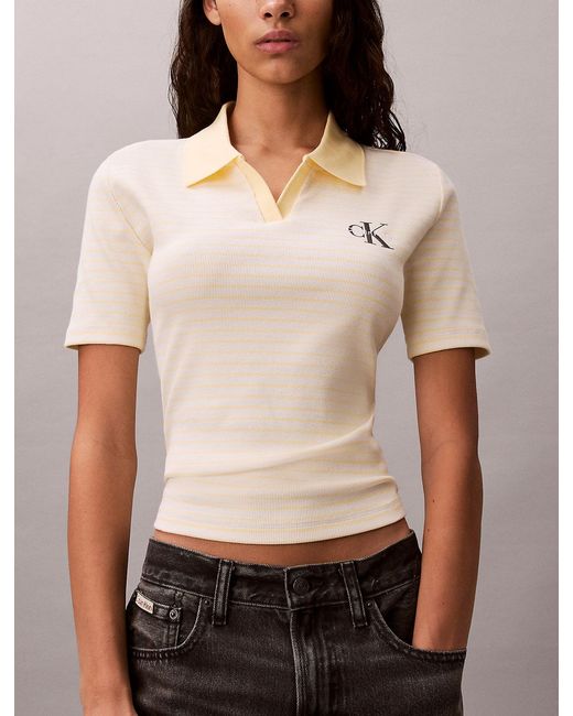 Calvin Klein Natural Slim Ribbed Stripe Polo Shirt