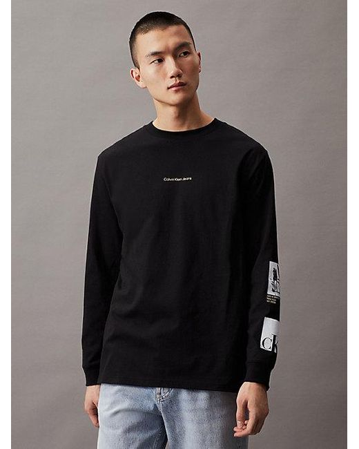 Camiseta de manga larga con logo Calvin Klein de hombre de color Black