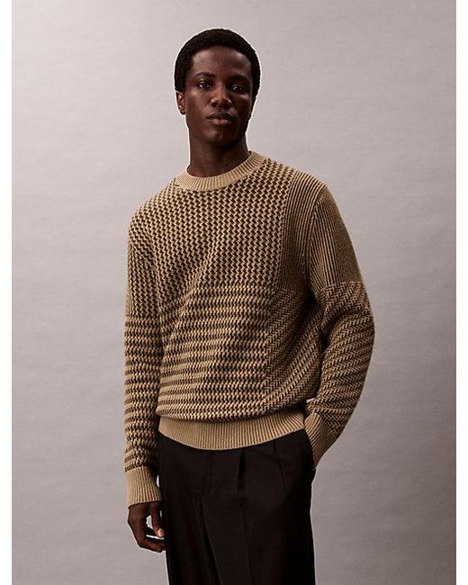 Calvin Klein Brown Wool Blend Patterned Crewneck Jumper for men