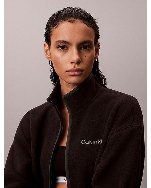 Calvin Klein Brown Jeans Relaxed Fleece Mock Neck Jacket