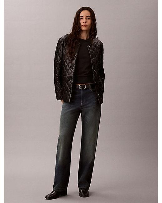 Calvin Klein Brown Quilted Faux Leather Liner Jacket