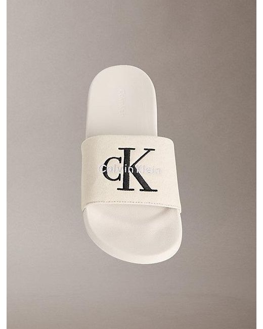 Calvin Klein Gray Canvas Contoured Logo Sliders for men