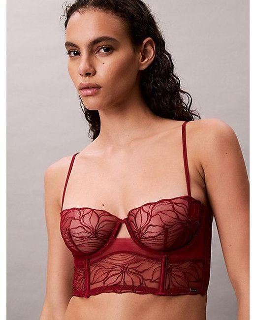 Calvin Klein Red Unlined Balconette Bra Ck Floral Lace