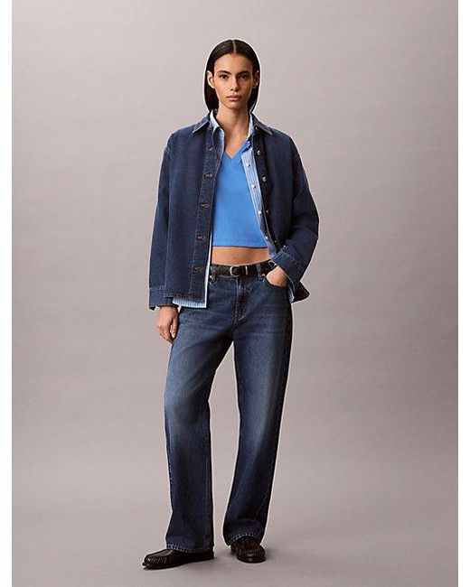 Calvin Klein Blue Jeans Ribbed Cotton V Neck T-Shirt