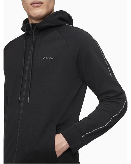 Calvin Klein Logo Tape Piping Full Zip Hoodie in Black for Men | Lyst