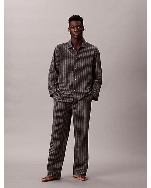 Calvin Klein Flanellen Pyjamabroek in het Brown voor heren