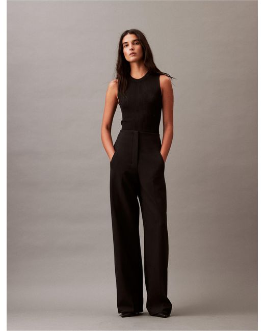 Calvin Klein Multicolor Structured Stretch Wide Leg Trousers