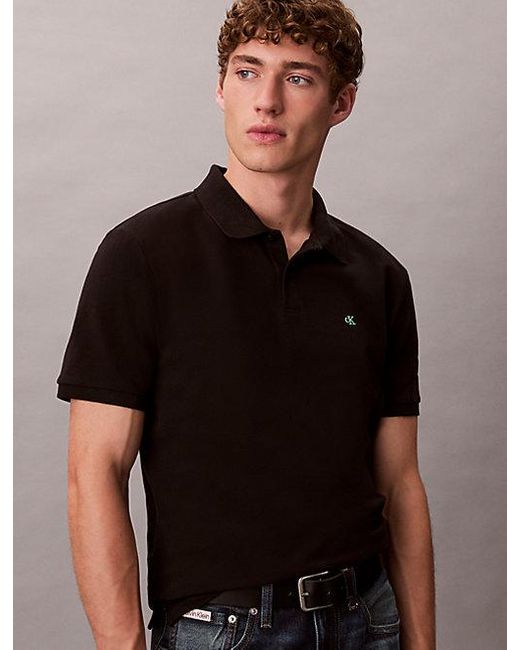 Calvin Klein Black Jeans Cotton Piqué Monogram Polo Shirt for men