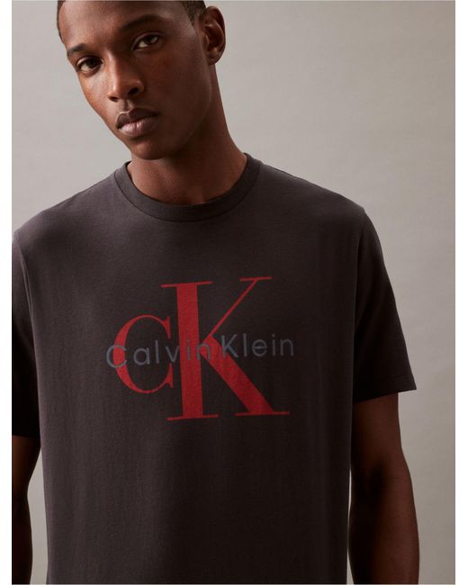 Calvin Klein Brown Monogram Logo Crewneck T-shirt for men