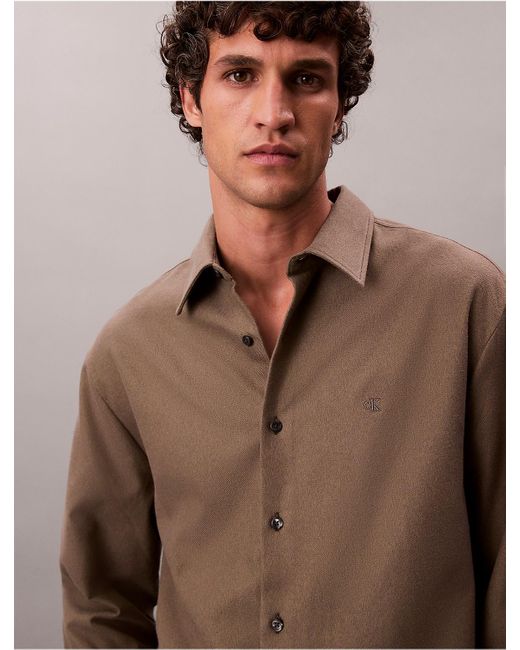 Calvin Klein Brown Melange Flannel Relaxed Button-Down Shirt for men