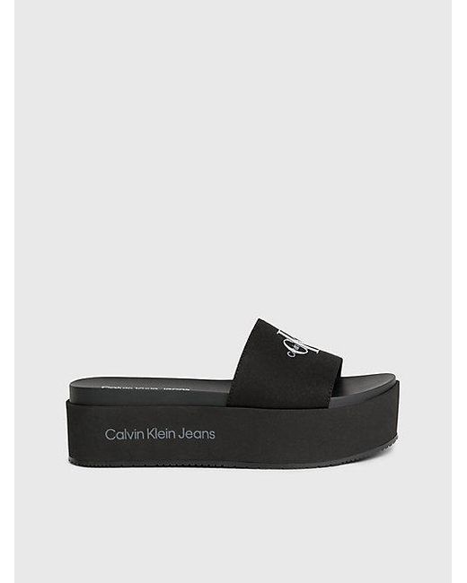 Calvin Klein Black Plateau-Slippers aus Canvas