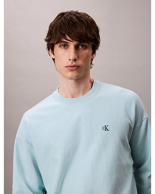 Calvin Klein Relaxed Premium Fleece Sweatshirt in het Blue voor heren