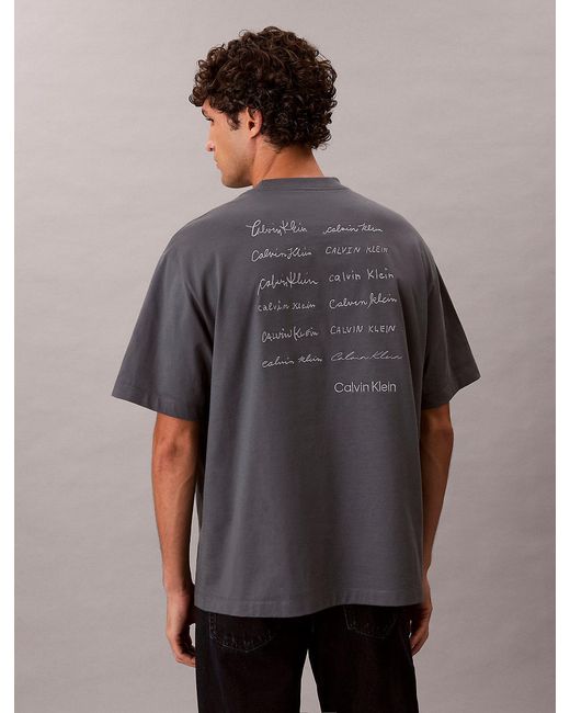 Calvin Klein Gray Relaxed Script Logo T-Shirt for men