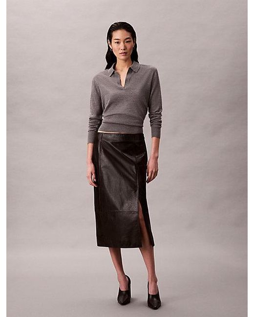 Calvin Klein Gray Merino Camp Collar Jumper