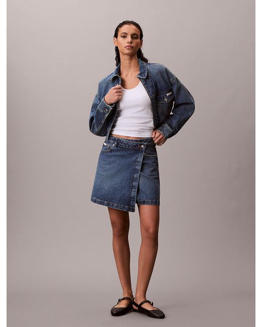 Calvin Klein Blue Denim Mini Wrap Skirt