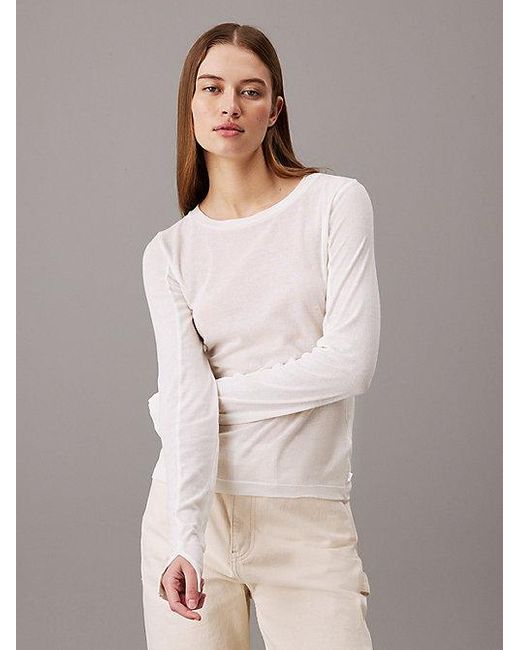 Calvin Klein White Langärmliges, transparentes Stricktop