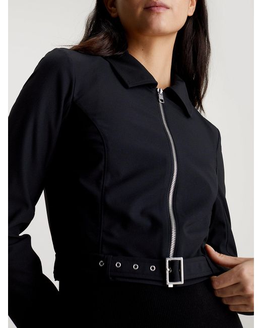 Veste à ceinture en jersey doux Calvin Klein en coloris Black